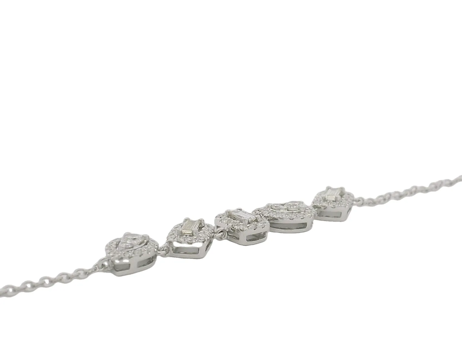 14K White Gold Diamond Multi Shape Bracelet - 7"