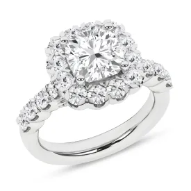 14K White Gold Lab Grown Cushion Cut Diamond Engagement Ring with Halo