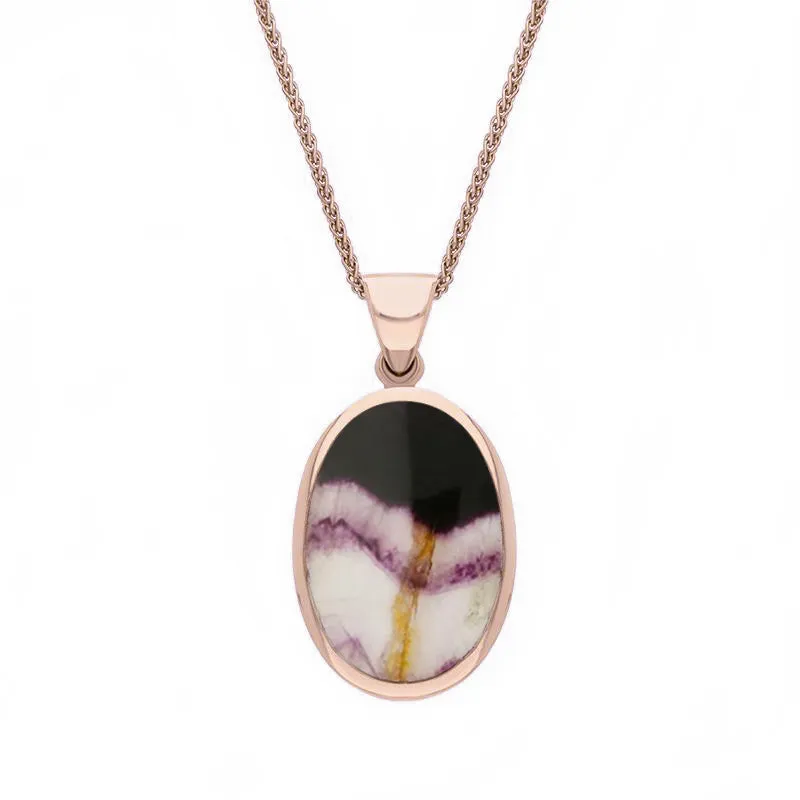 18ct Rose Gold Blue John White Mother Of Pearl Small Double Sided Fob Necklace