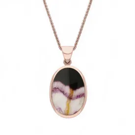 18ct Rose Gold Blue John White Mother Of Pearl Small Double Sided Fob Necklace