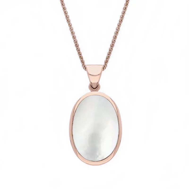 18ct Rose Gold Blue John White Mother Of Pearl Small Double Sided Fob Necklace