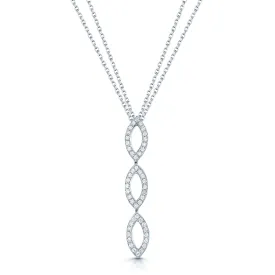 18ct White Gold Diamond Pave Set Marquise Shape Three Link Drop Pendant