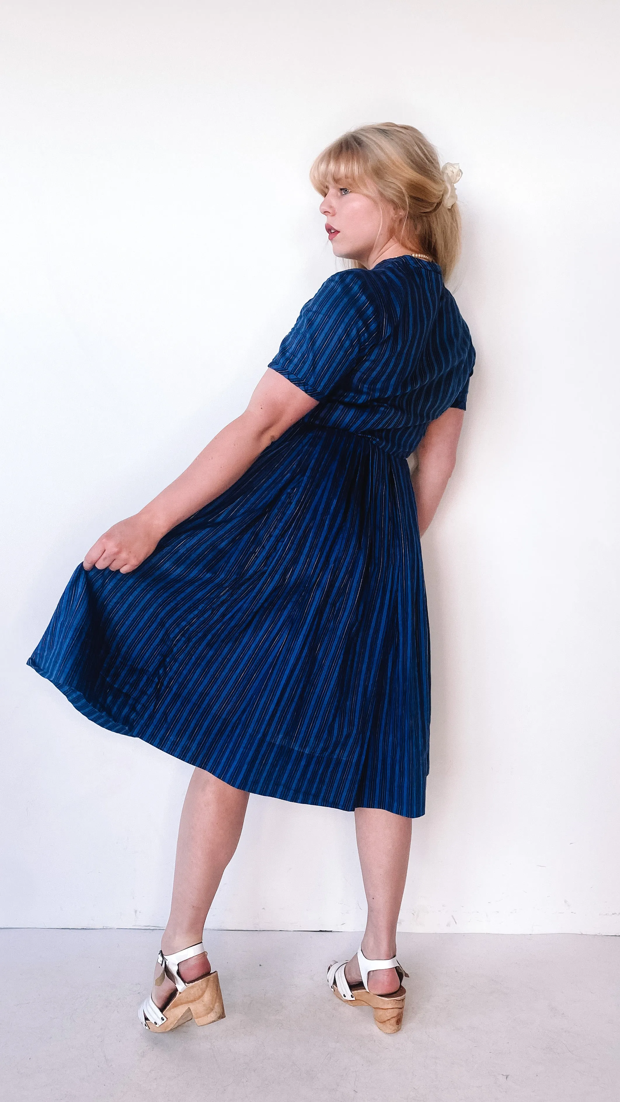 1950s Petti 4s Blue Striped Dress, sz. M