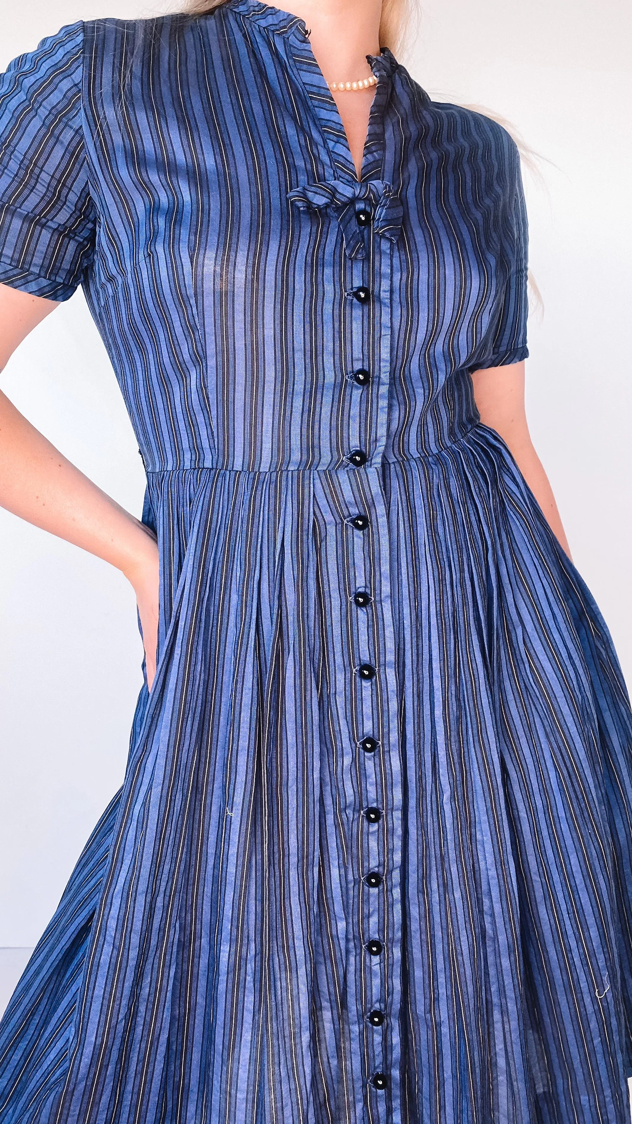 1950s Petti 4s Blue Striped Dress, sz. M