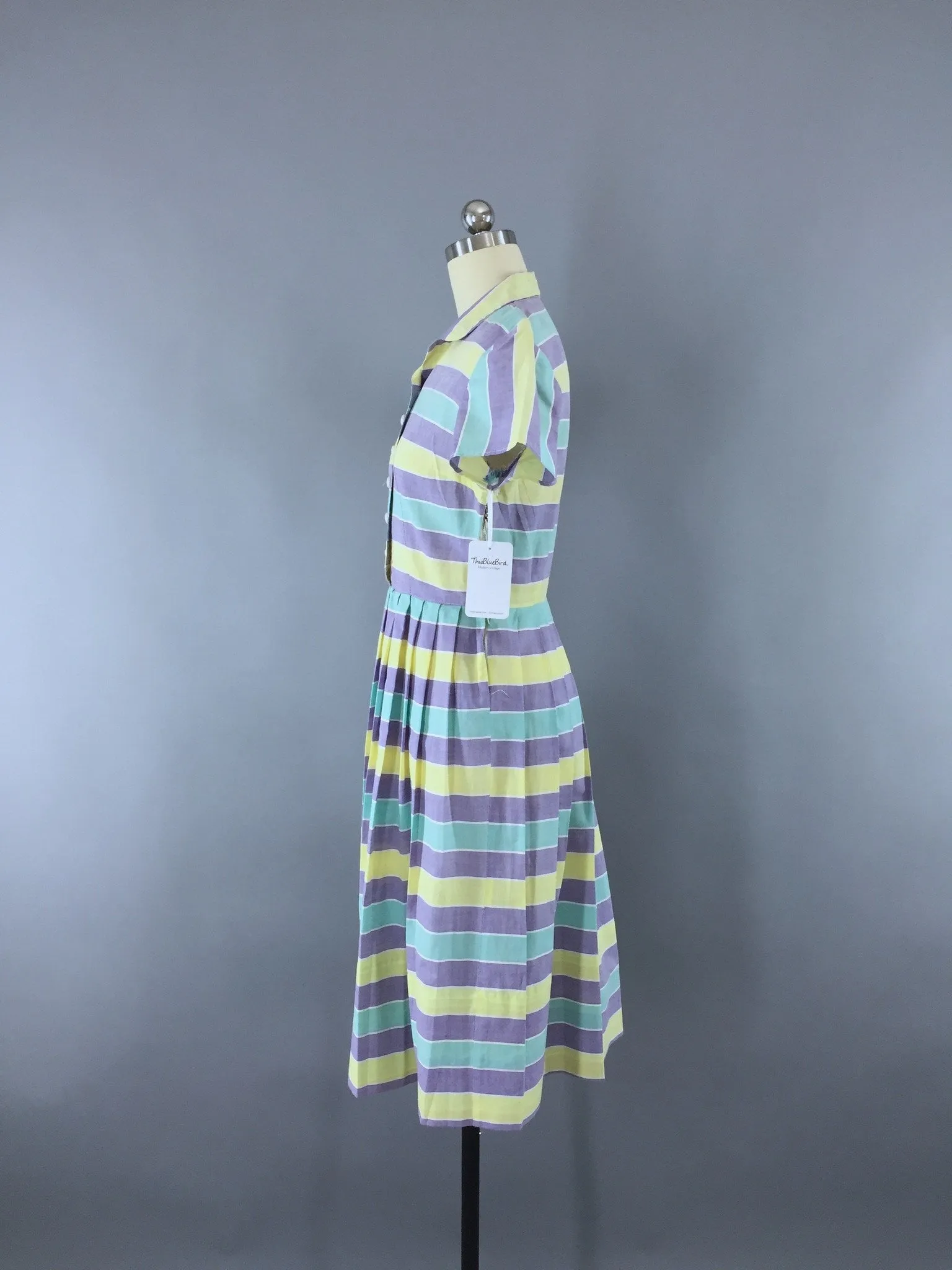 1950s Vintage Pastel Striped Cotton Day Dress