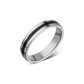 9ct White Gold Whitby Jet 4mm Half Set Inlaid Ring