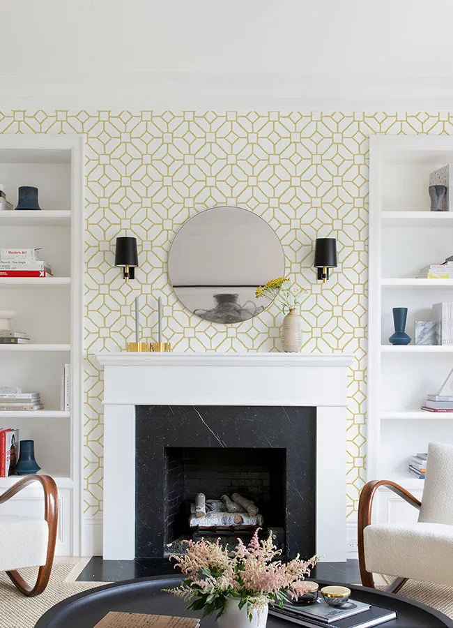 Addis Gold Trellis Wallpaper  | Brewster Wallcovering