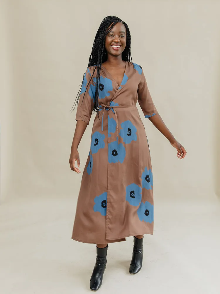 Aditi Wrap Dress - Dark Oak