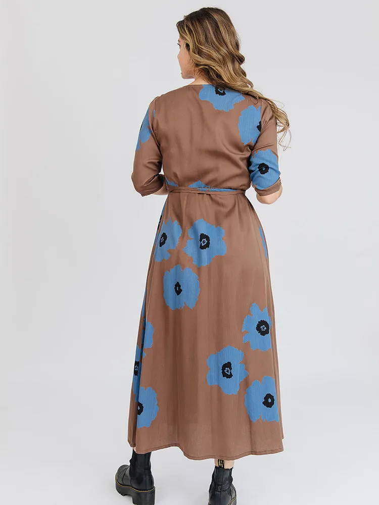 Aditi Wrap Dress - Dark Oak