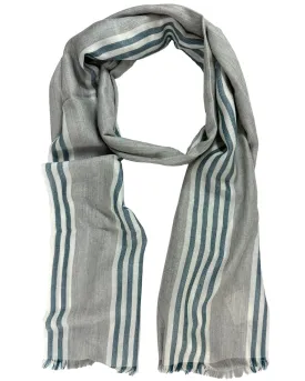 Luxury Cashmere Cotton Shawl - Agnona Taupe Scarf with Dark Blue Stripes - Exclusive Sale!