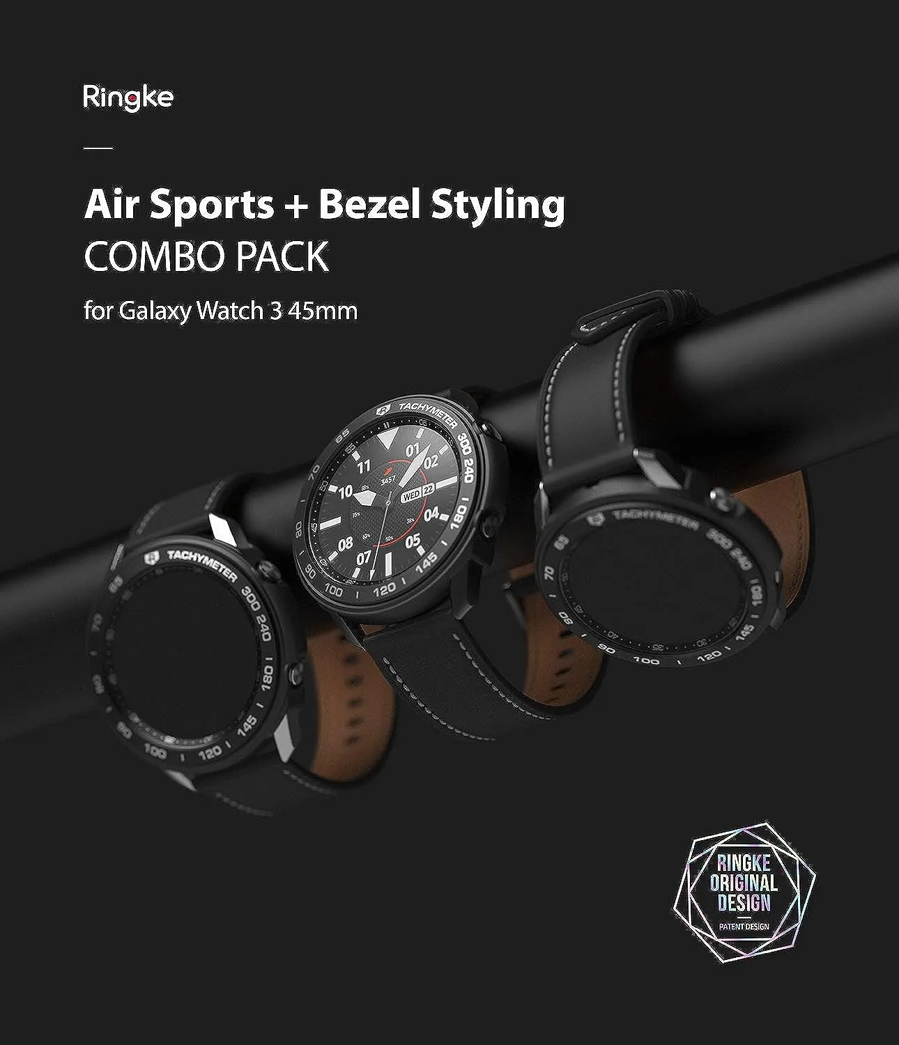 Air Sports   Bezel Styling Combo Case Designed for Galaxy Watch 3 45mm - Black