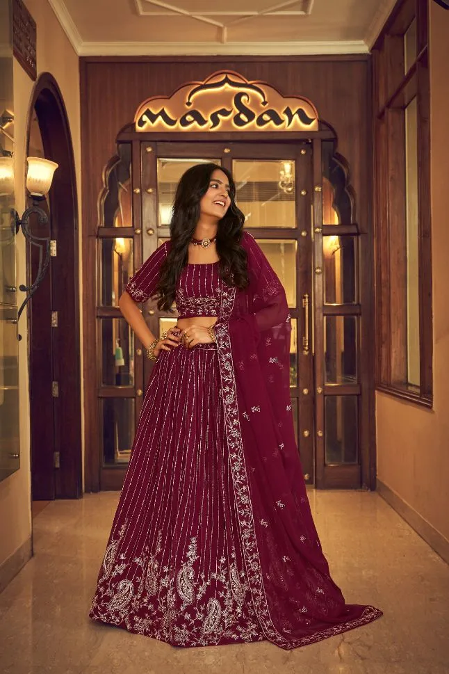 Amazing Royal Purple Sequins Work Lehenga - Rent