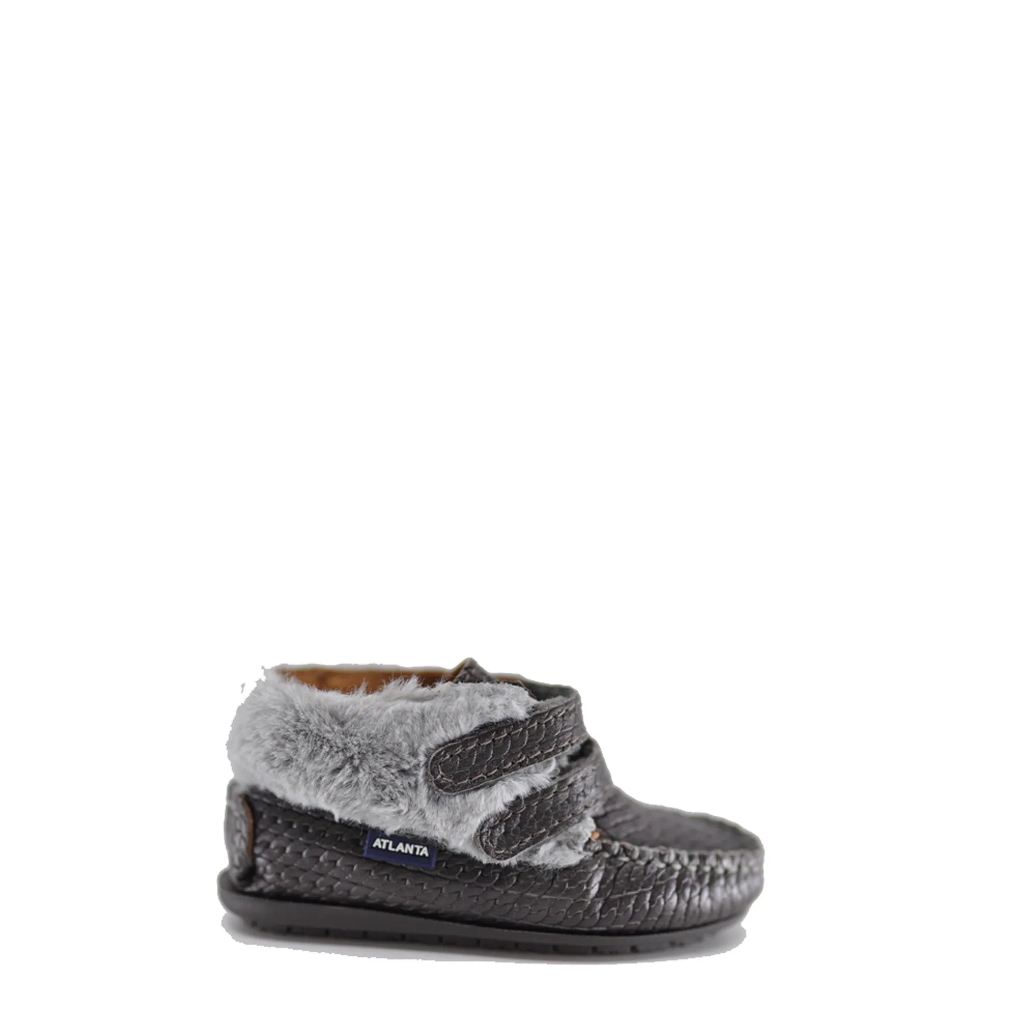 Atlanta Mocassin Gray Weave and Fur Baby Bootie