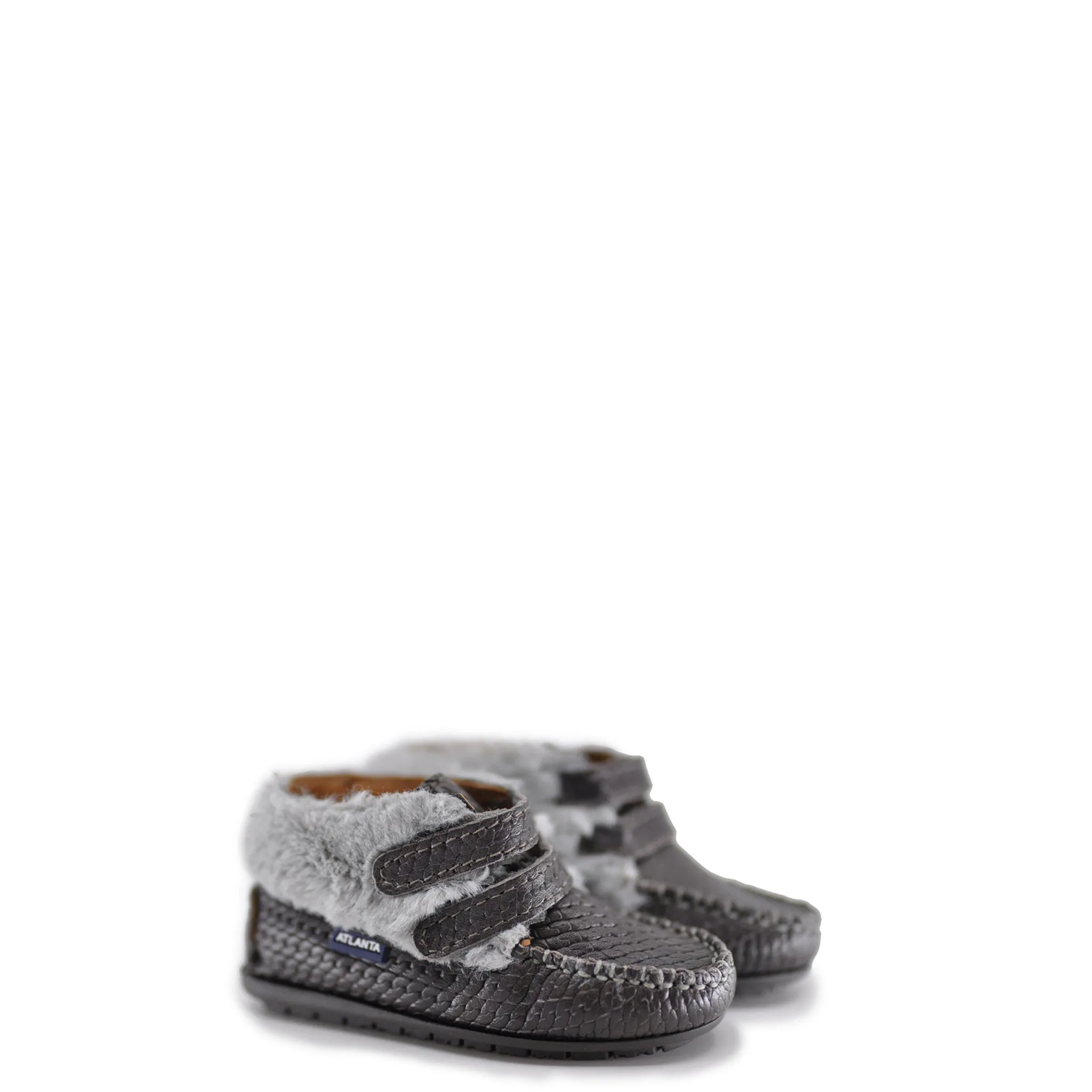 Atlanta Mocassin Gray Weave and Fur Baby Bootie