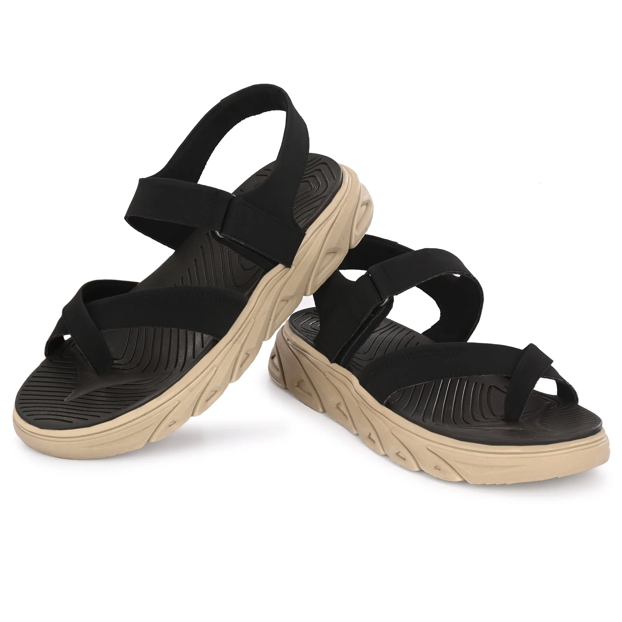 Attitudist Unisex Handcrafted Black Sports Sandal