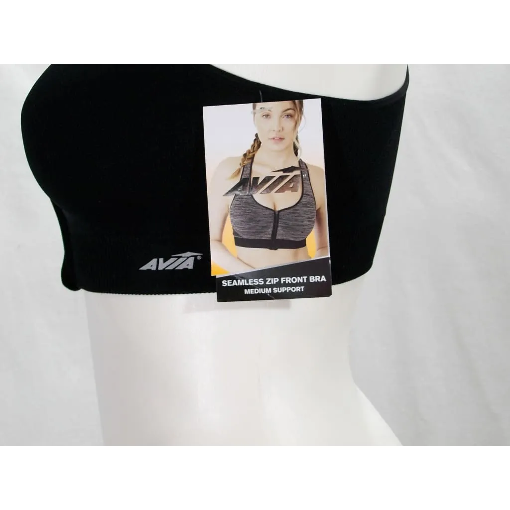 Avia Zip Front Close Zip Up Zipper Wire Free Sports Bra SMALL Black NWT