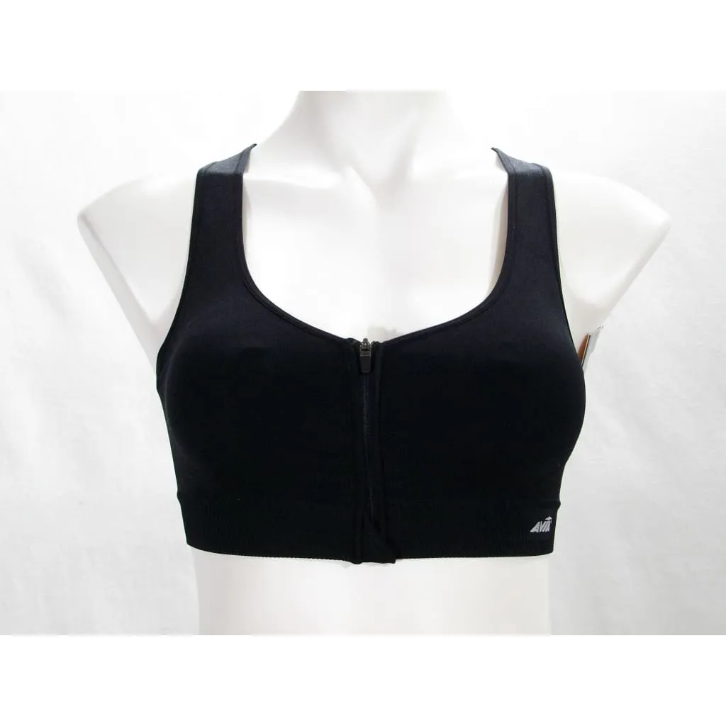 Avia Zip Front Close Zip Up Zipper Wire Free Sports Bra SMALL Black NWT