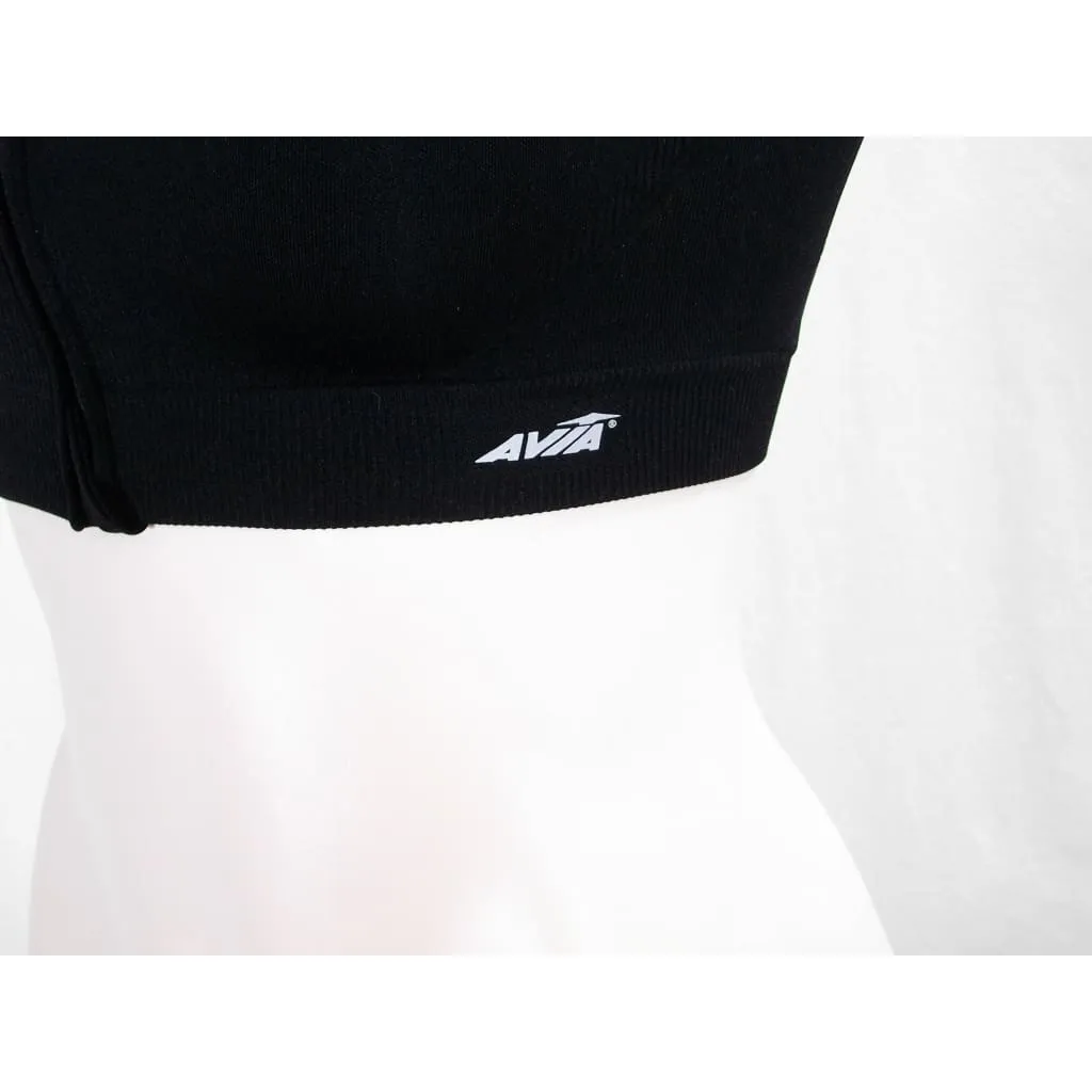 Avia Zip Front Close Zip Up Zipper Wire Free Sports Bra SMALL Black NWT