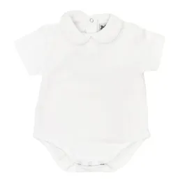 Bailey Boys White Knit, White Trim, Knit Boys SS Onesie