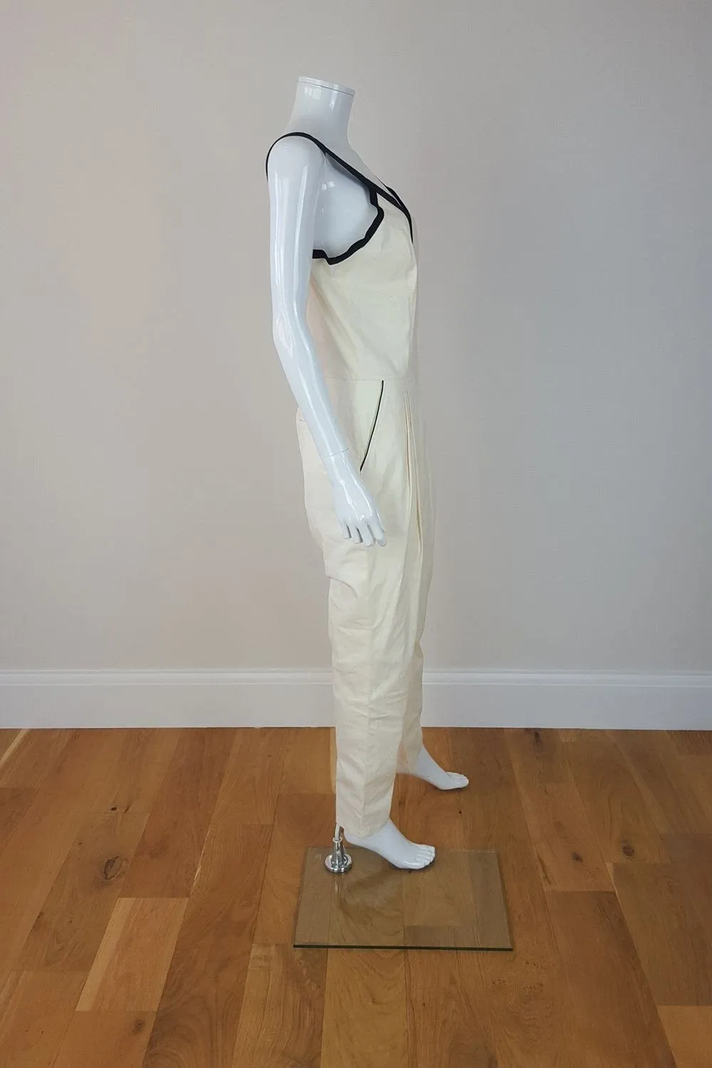 Band of Outsiders Womens Ivory Jumpsuit with Contrasting Black Straps, UK Size 6-8