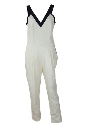 Band of Outsiders Womens Ivory Jumpsuit with Contrasting Black Straps, UK Size 6-8