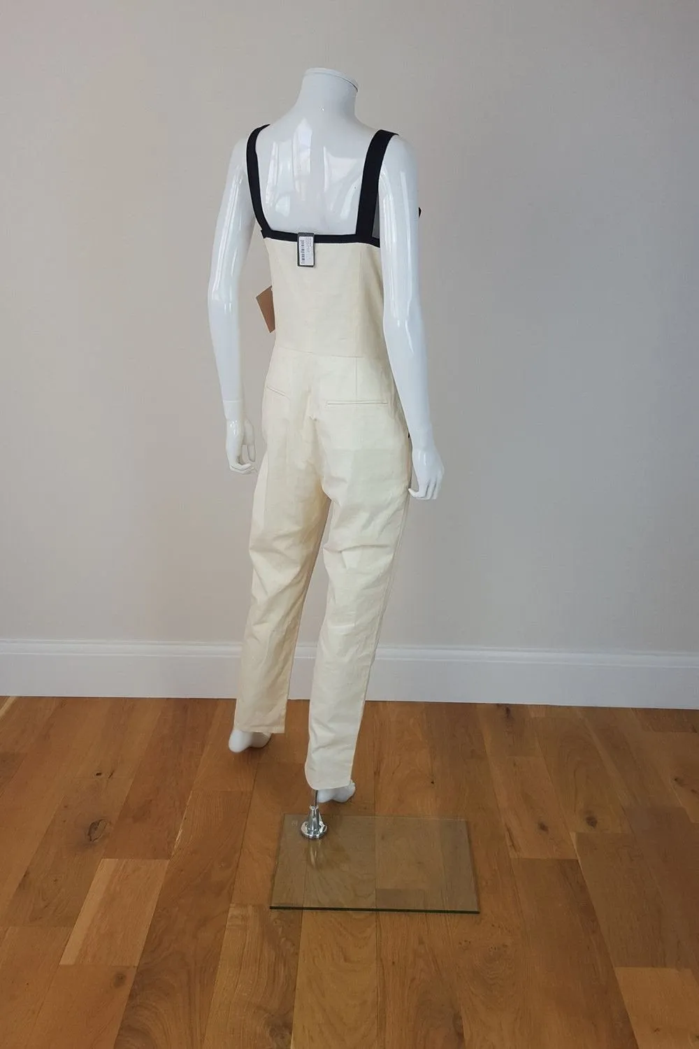 Band of Outsiders Womens Ivory Jumpsuit with Contrasting Black Straps, UK Size 6-8