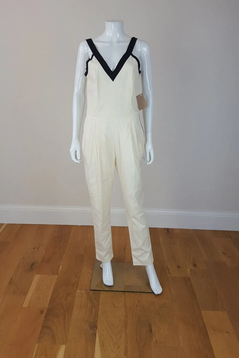 Band of Outsiders Womens Ivory Jumpsuit with Contrasting Black Straps, UK Size 6-8