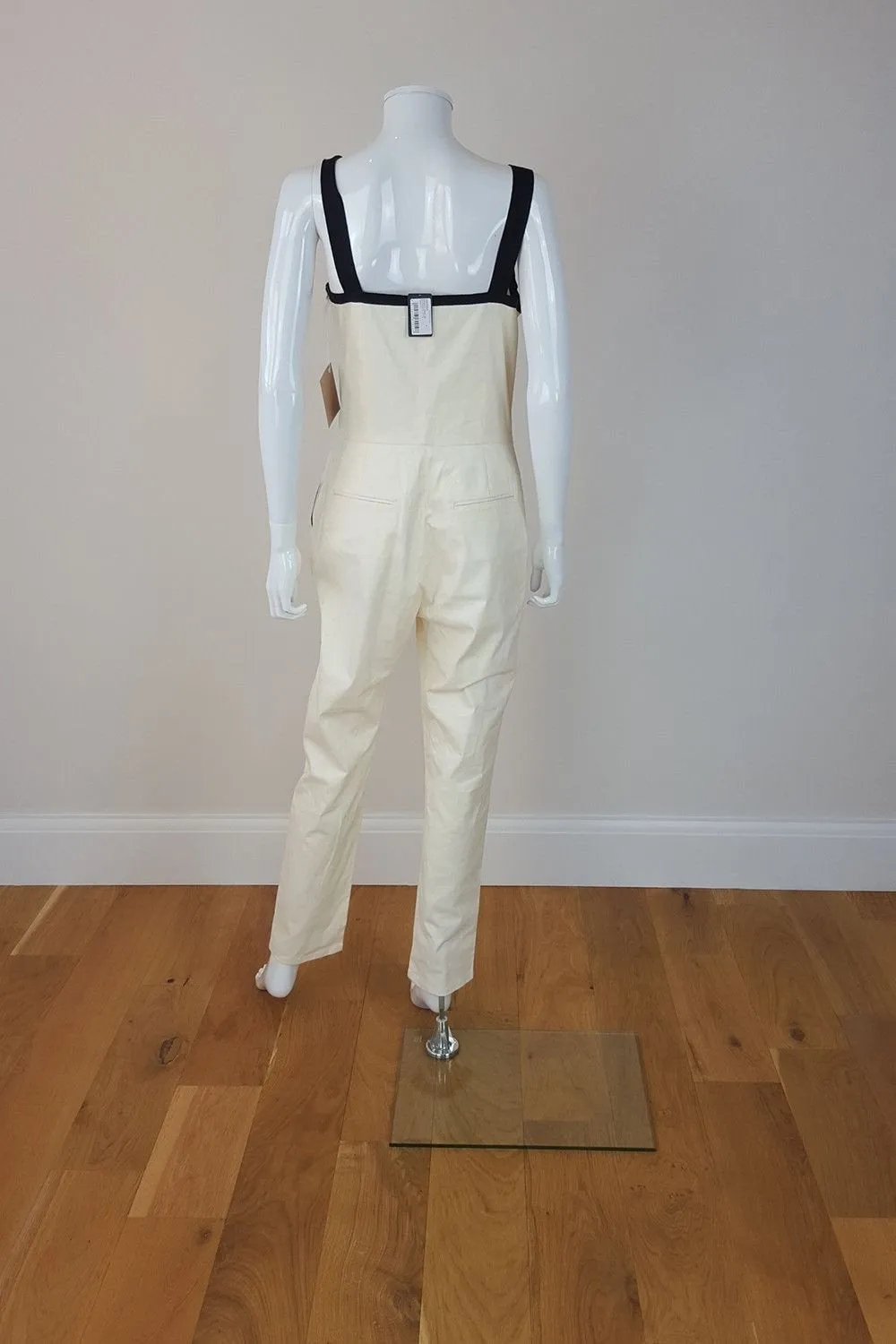 Band of Outsiders Womens Ivory Jumpsuit with Contrasting Black Straps, UK Size 6-8