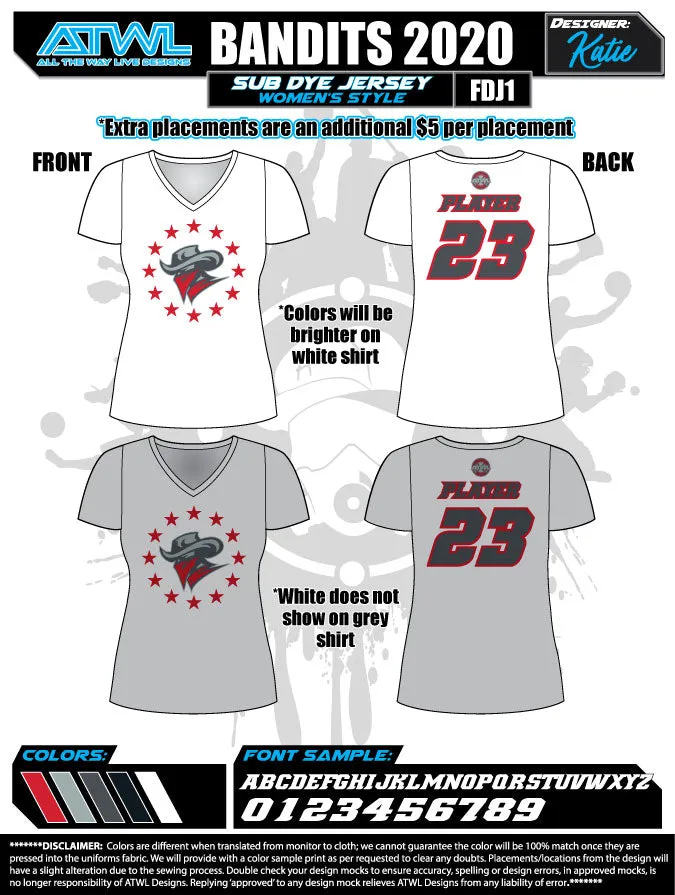 Bandits 9U 2020 Women's Sub Dye Jerseys