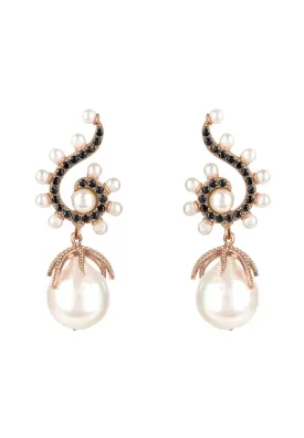 Baroque Pearl Poseidon Gemstone Drop Earrings Black Rosegold