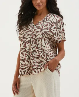 Beach Geo Print Layered Dolman Sleeve Blouse