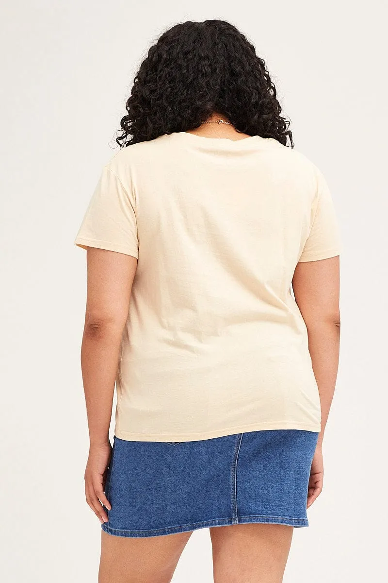 Beige Short Sleeve Round Neck Graphic T Shirt