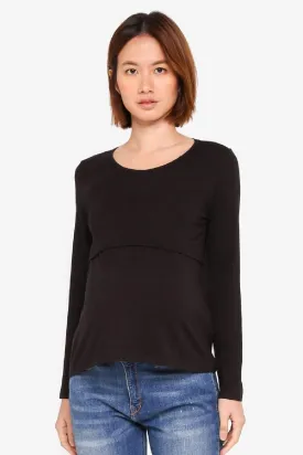 Belva Long Sleeved Round Neck Tee Black