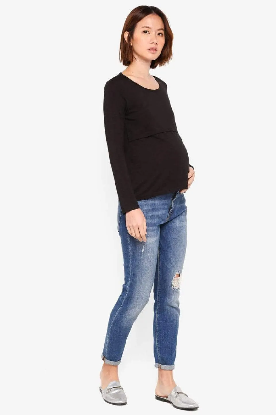 Belva Long Sleeved Round Neck Tee Black