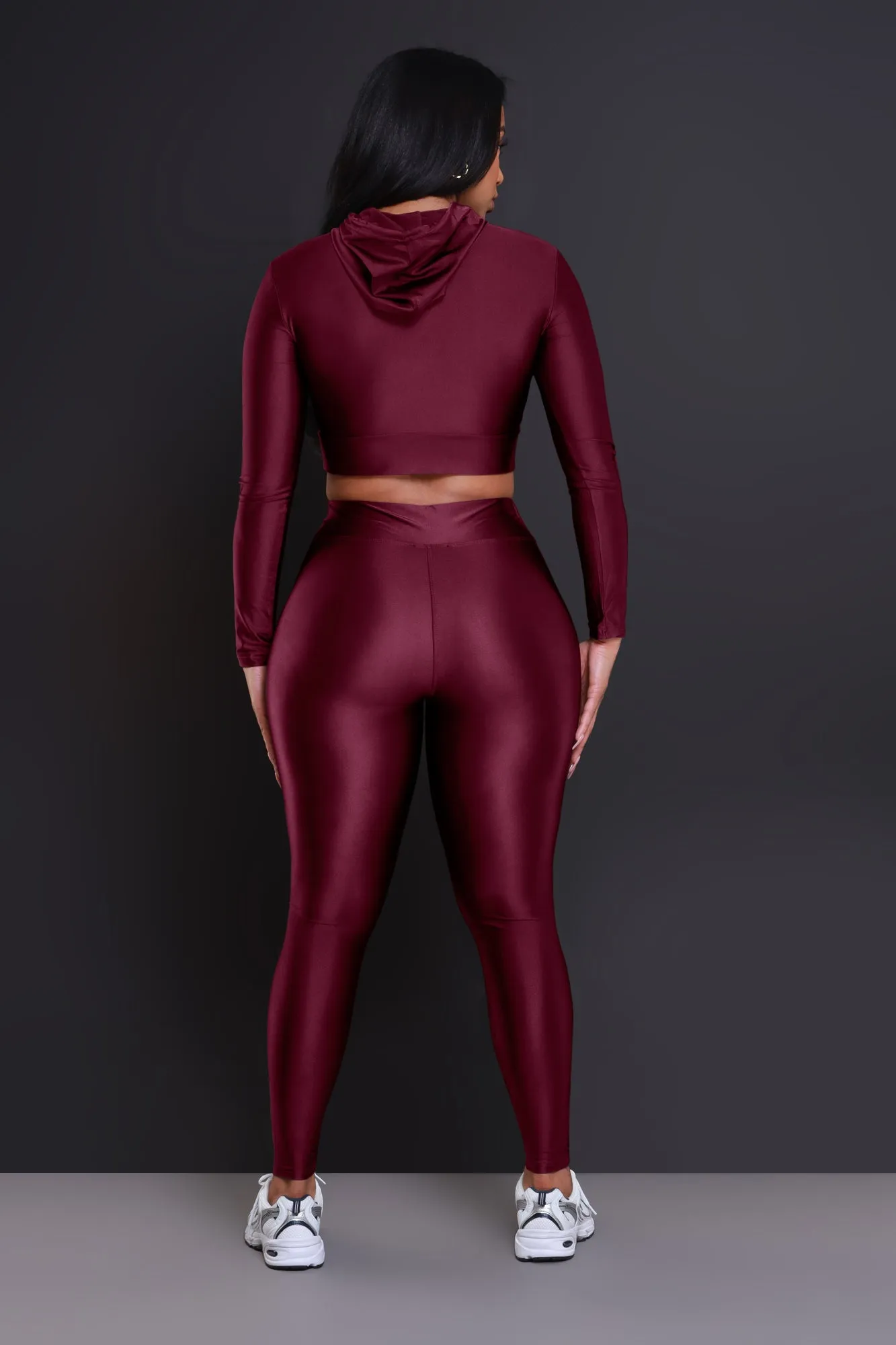 Big Ego Cropped Hooded Legging Set - Burgundy