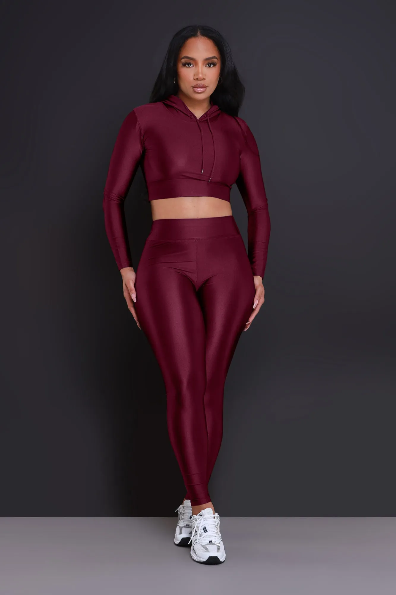 Big Ego Cropped Hooded Legging Set - Burgundy