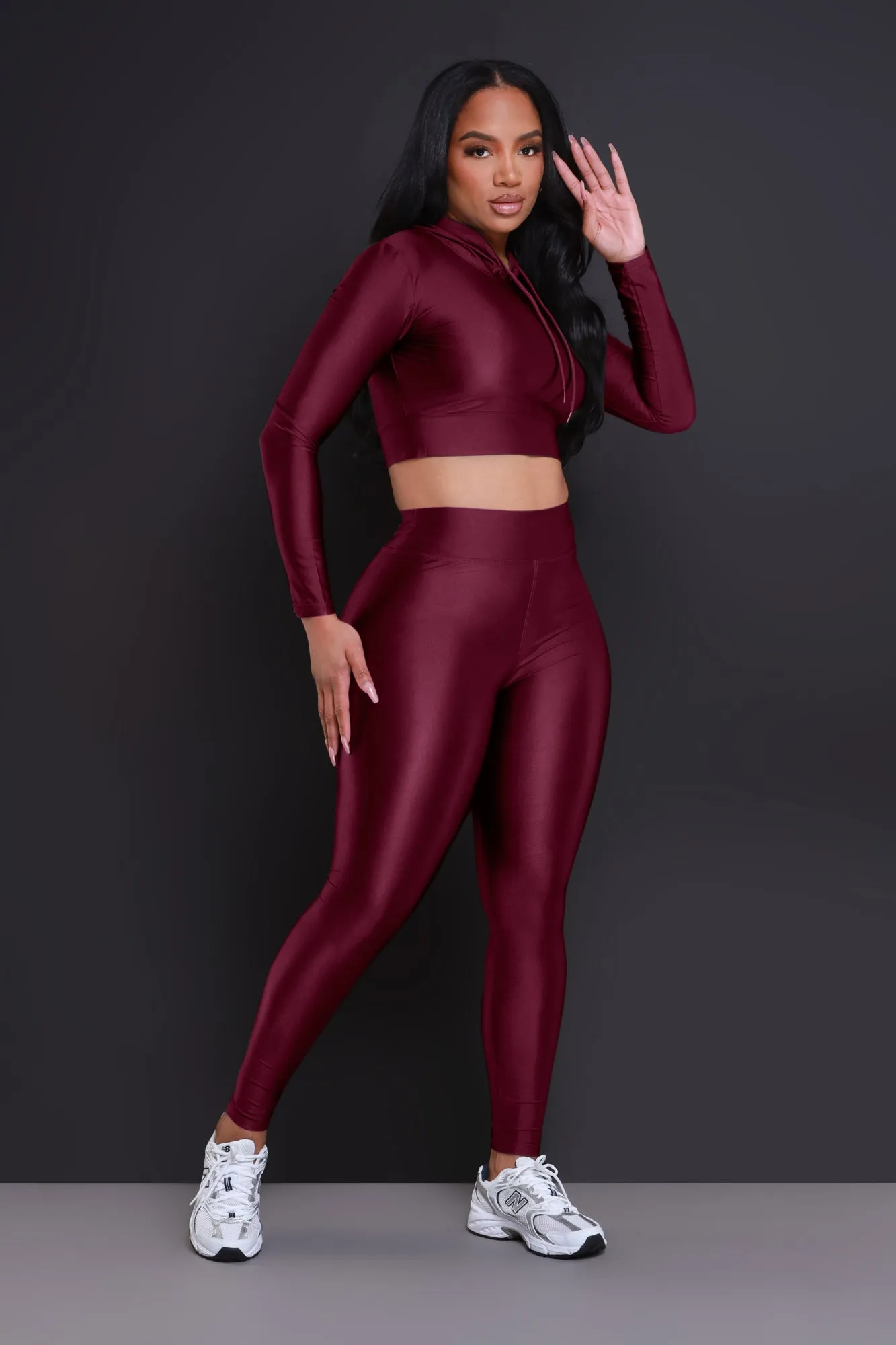 Big Ego Cropped Hooded Legging Set - Burgundy