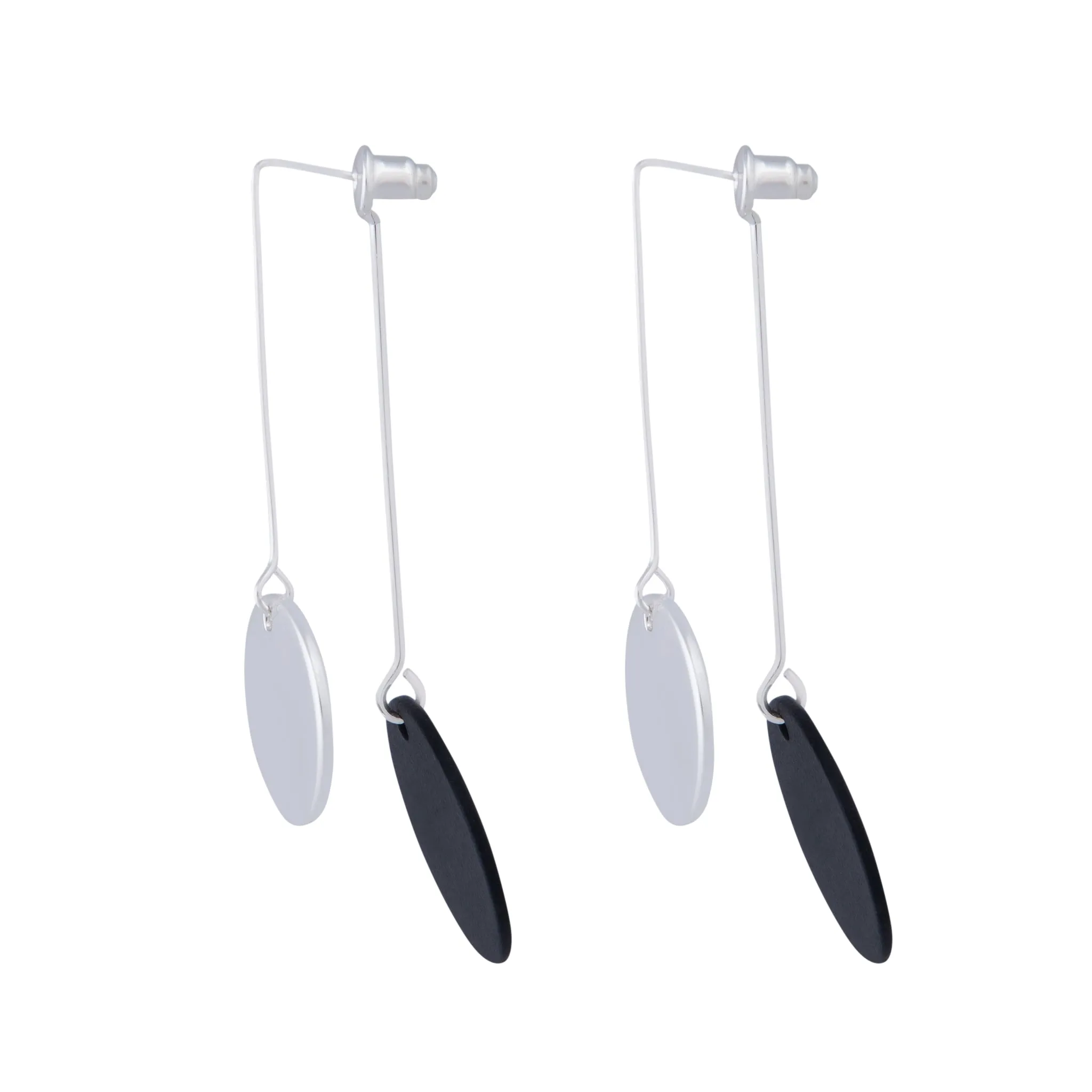 Black Coated Disc Pendulum Earrings