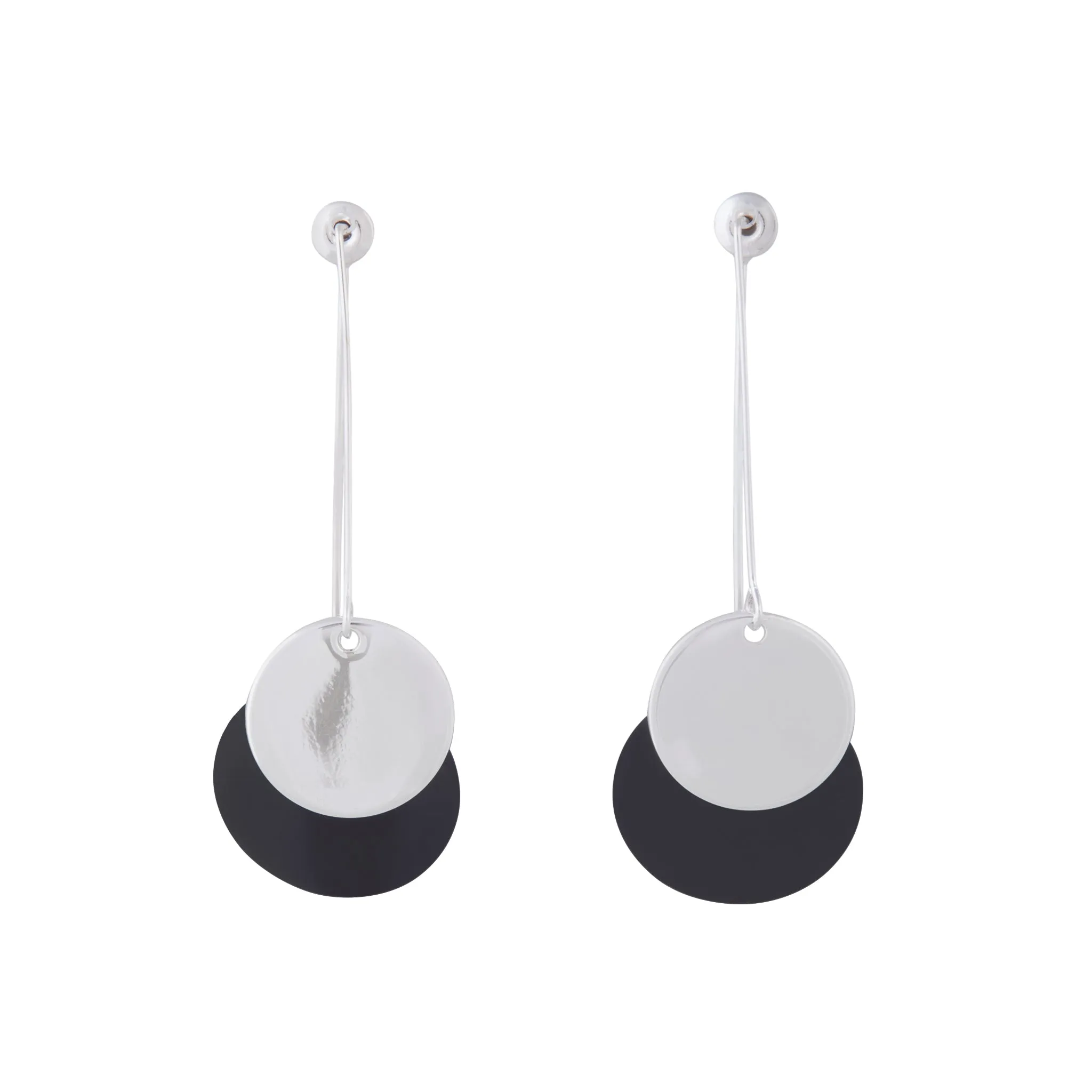 Black Coated Disc Pendulum Earrings