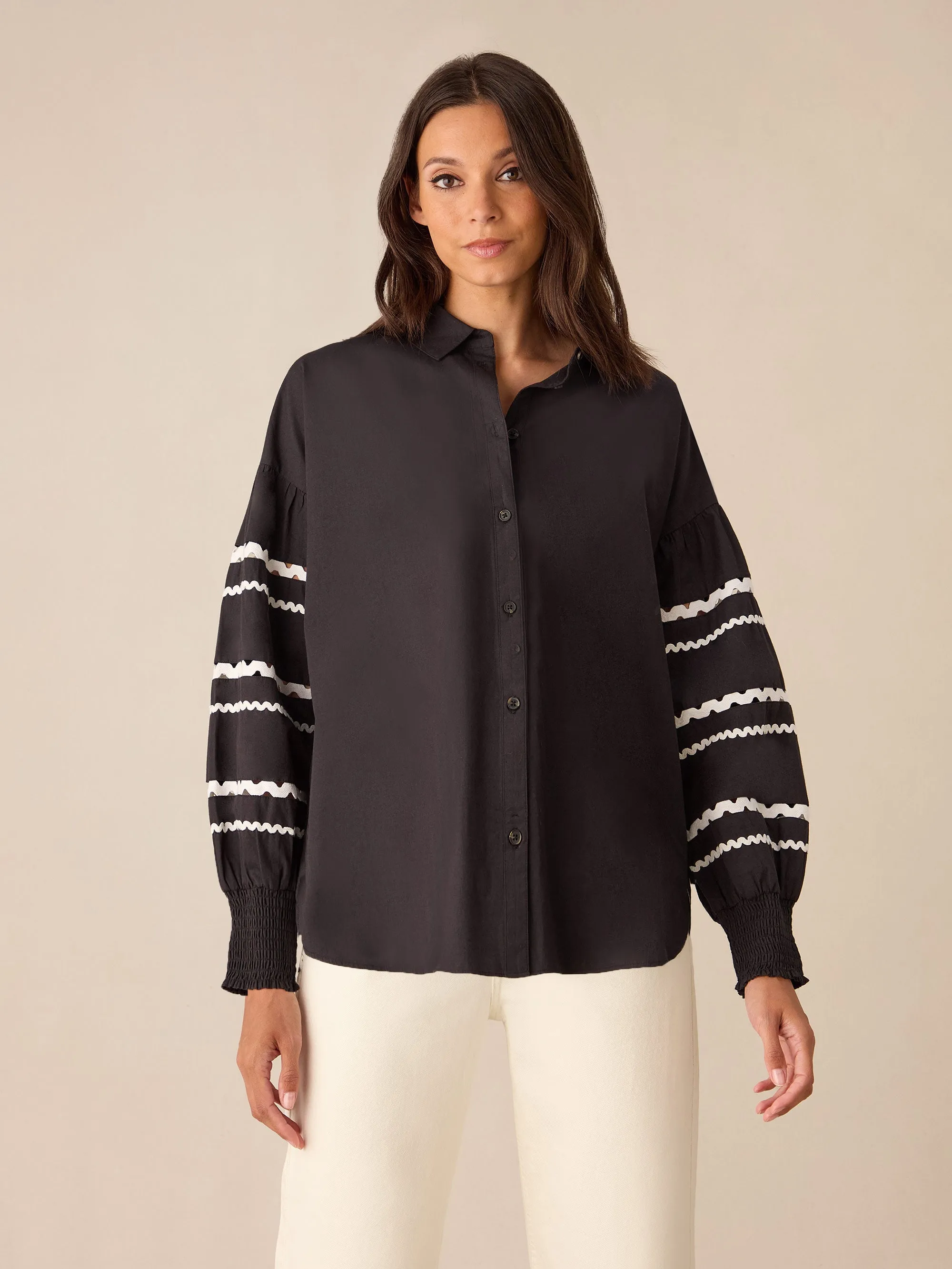 Black Trim Insert Sleeve Shirt