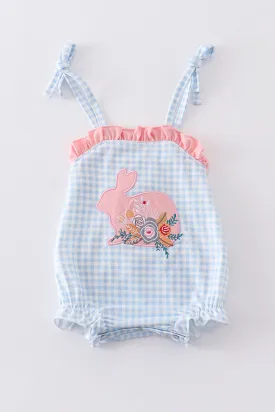 Blue easter bunny applique strap girl bubble