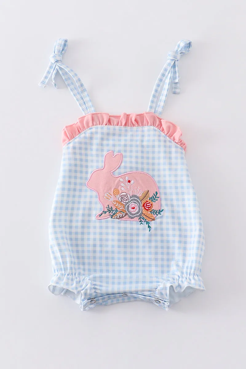 Blue easter bunny applique strap girl bubble