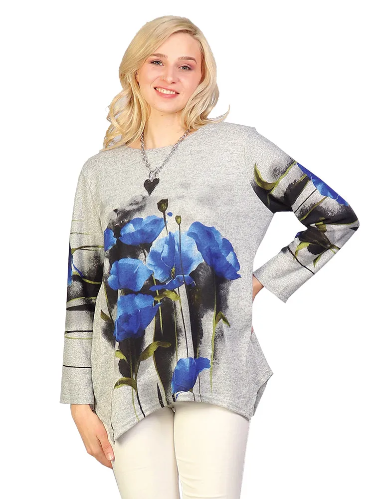 Blue Floral Printed Fashion Top