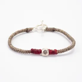 Bracelet with Flower Circle Silver Charm in Red and Gray