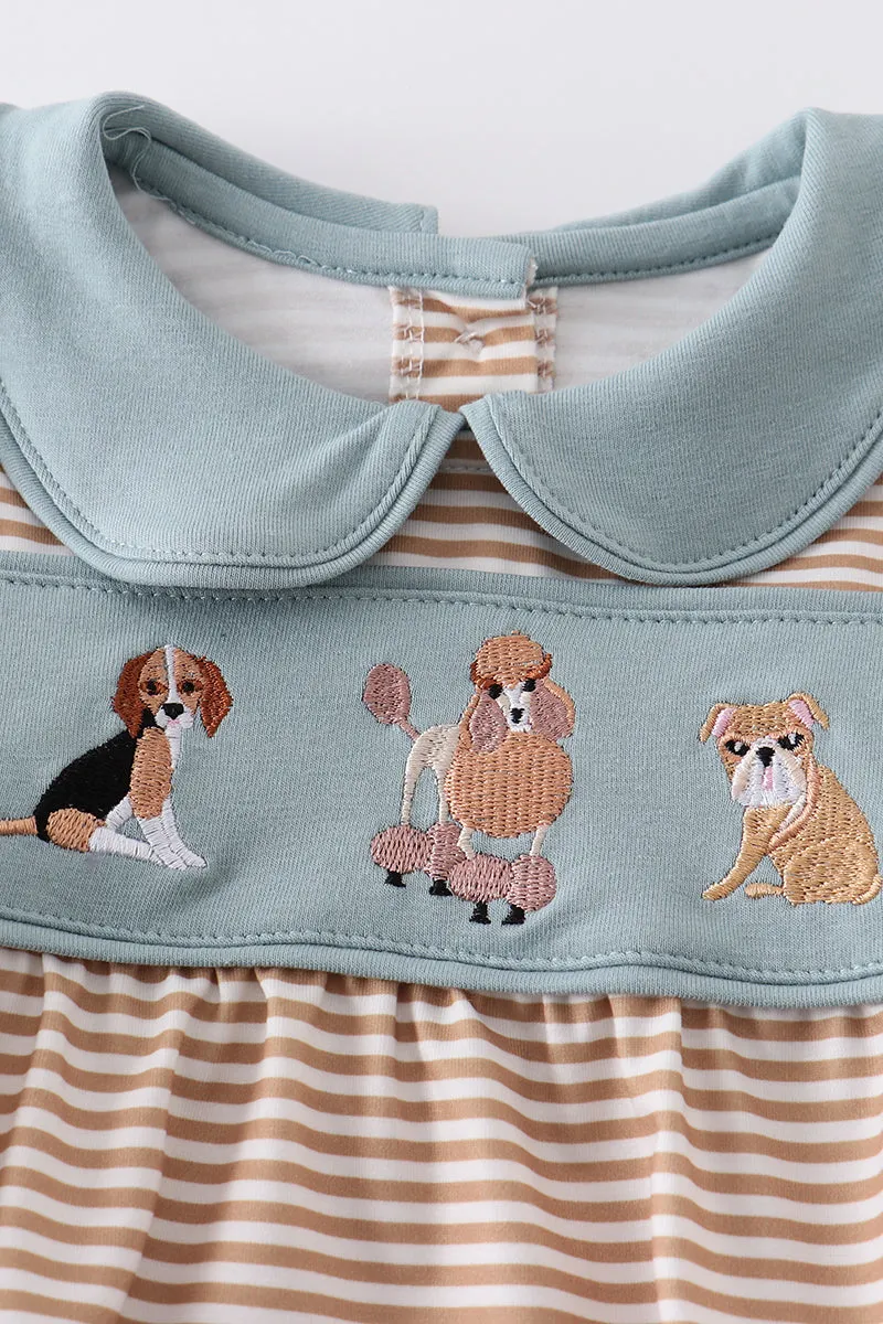 Brown dog embroidery girl bubble