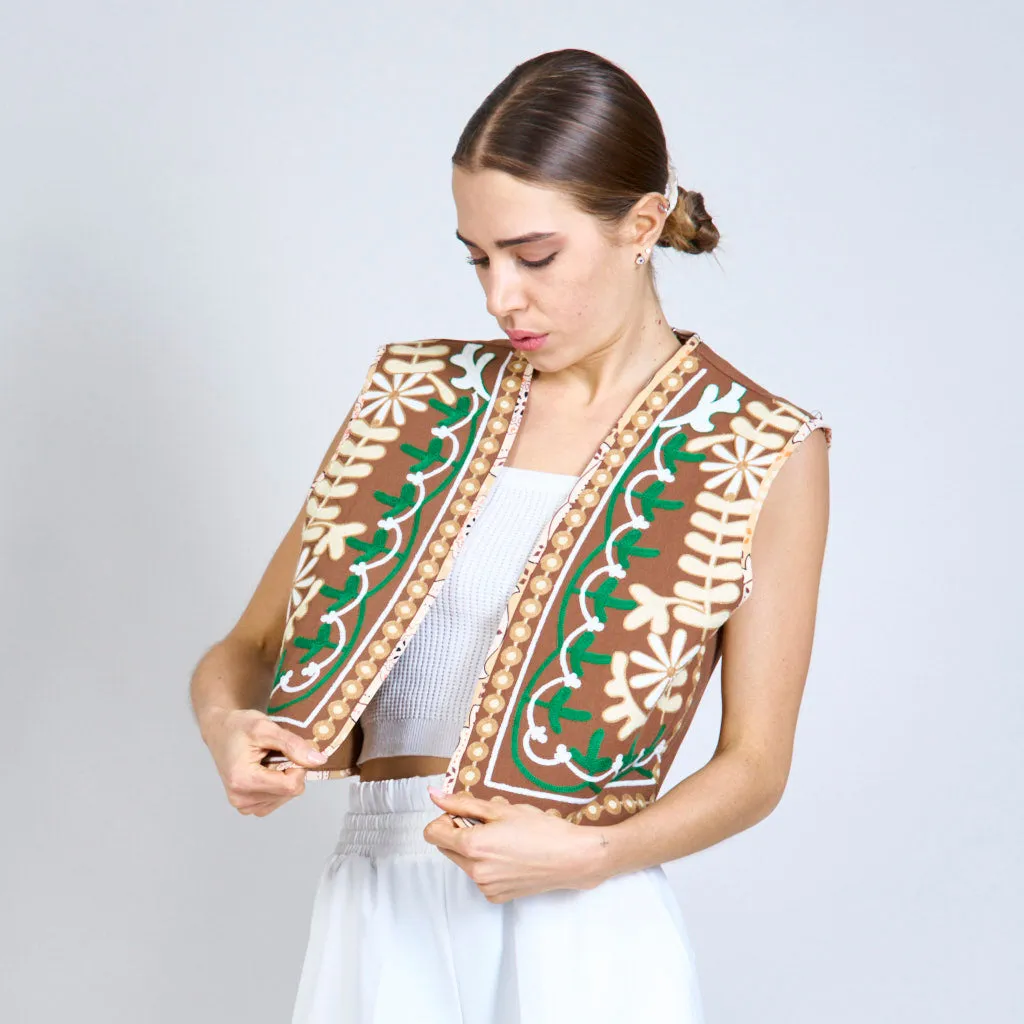 Brown yaryna vest with solid embroidery wholesale