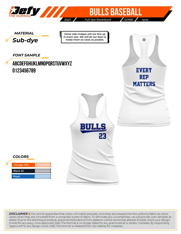 Bulls Baseball Sub Dye Womens Racerback