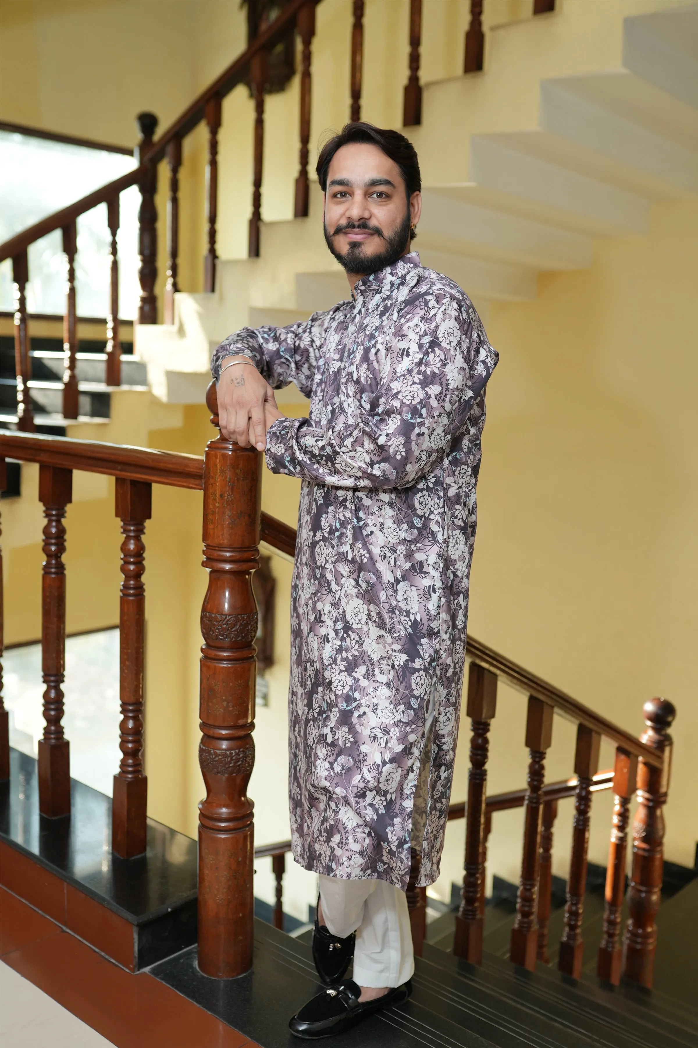 Burgundy Charm Printed Kurta Pajama