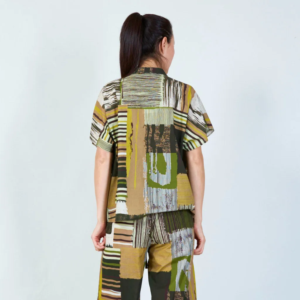 Button-down shirt with abstract geometric print wholesale