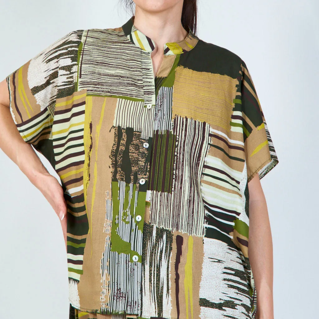 Button-down shirt with abstract geometric print wholesale